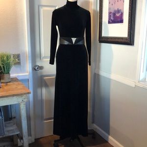 1970’s Fred Hayman Beverly Hills velvet turtleneck maxi dress black M
